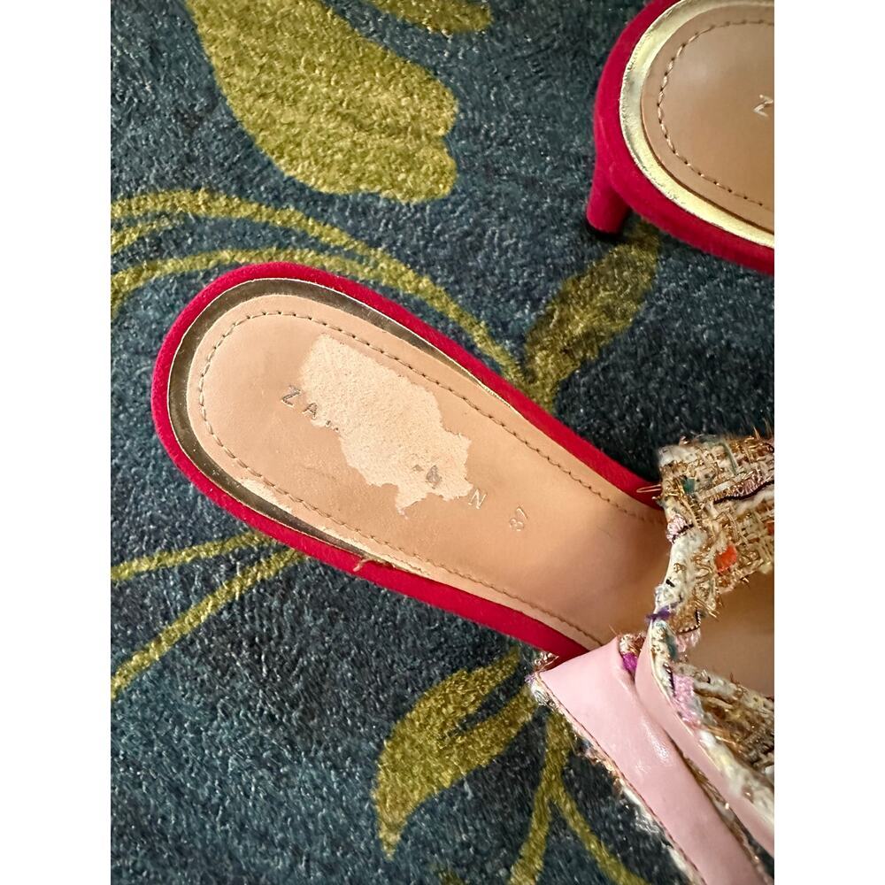 Zara Tweed Pointed Toe Slingback Heels Size 37 - Picture 8 of 10